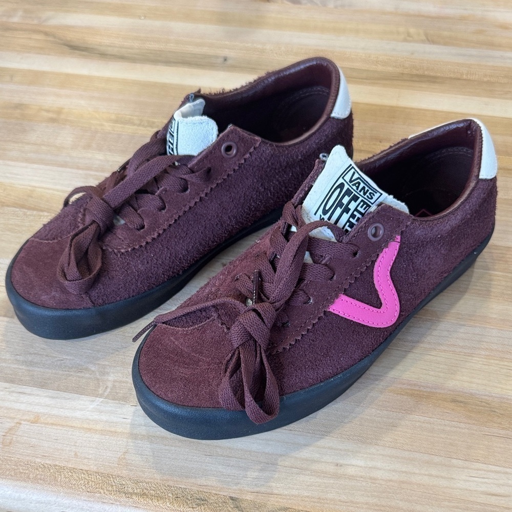 NWOT Vans Chocolate Brown Sneakers with Vibrant Pink Detail